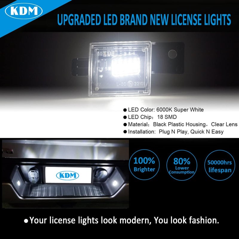 KDM LED License Number Plate Lights fit for 2014-2021 Chevy Silverado GMC Sierra 1500 2500HD 3500HD Colorado Canyon Sierra for Pickup Truck Rear License Plate Tag Lights,6000K Black Housing 2Pcs Pack - Image 2